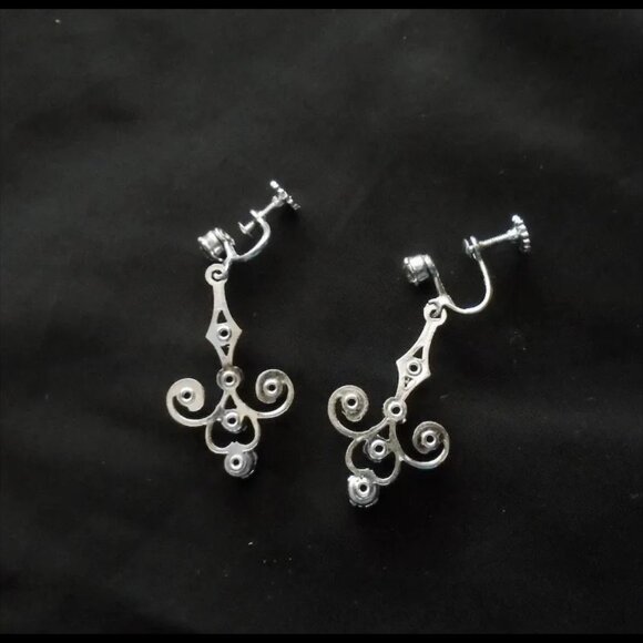 Vintage Rhinestone Screwback Drop Earrings, 50s Dangles In Jewelry Gift Box - Picture 7 of 15